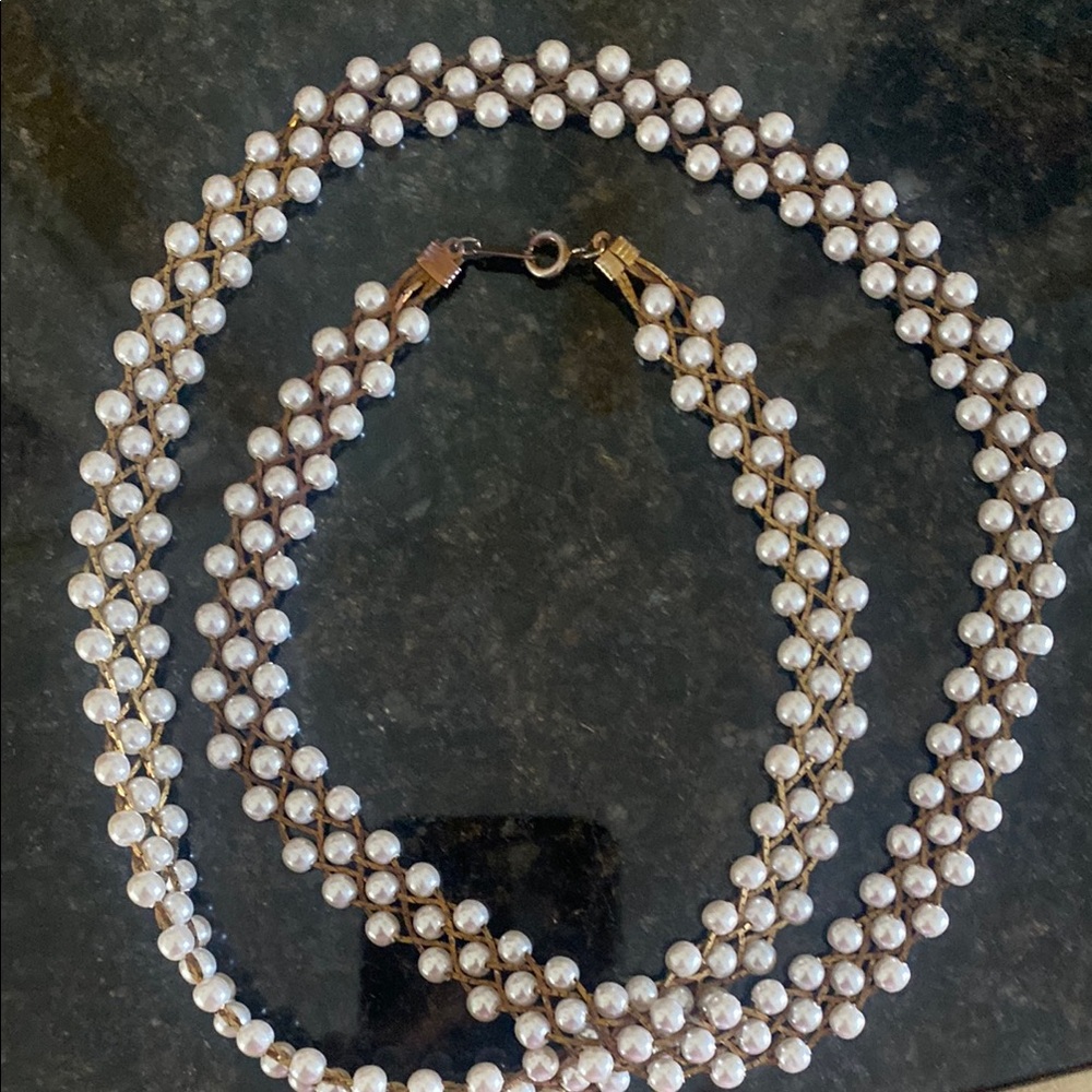 Elegant White and Gold Double-Strand Necklace vintage
